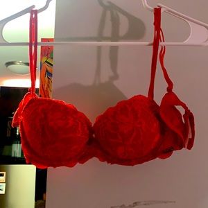 Pink red lace date push up bra 34A